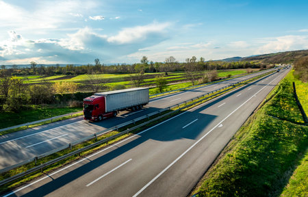 Large Transportation Truck on a highway road through the countrysideの写真素材