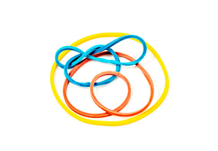 Colorful rubber bands isolated on white backgroundの写真素材