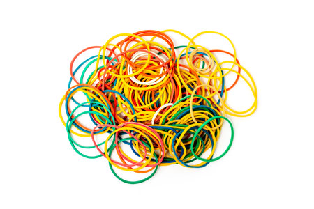 Colorful rubber bands isolated on white backgroundの写真素材