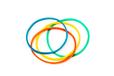 Colorful rubber bands isolated on white backgroundの写真素材