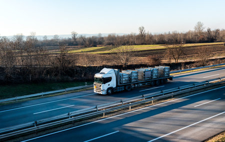 Transportation truck on highway - Mobile gas refueller containers for the transportation of compressed natural gas (CNG)の写真素材
