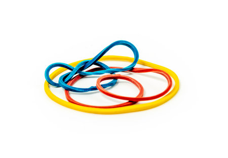 Colorful rubber bands isolated on white backgroundの写真素材