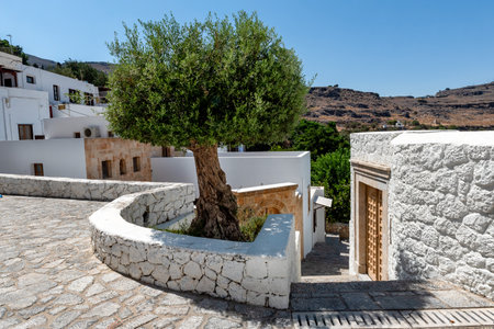 Beautiful medieval architecture of Lindos town in Rhodes, Greece.の写真素材