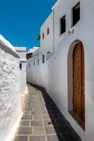 Beautiful medieval architecture of Lindos town in Rhodes, Greece.の写真素材