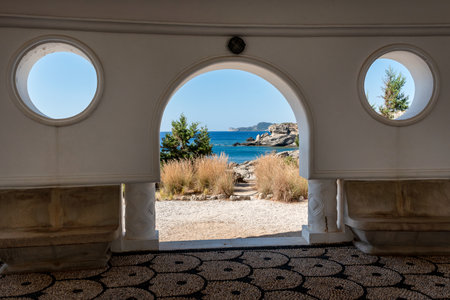 The beautiful buildings at Kallithea Springs constructed in the 1930s, Rhodes Island, Greece, Europe. Kallithea Therms, Kallithea Springs located at the bay of Kallithea on Rhodesの写真素材