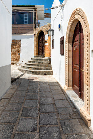 Beautiful medieval architecture of Lindos town in Rhodes, Greece.の写真素材