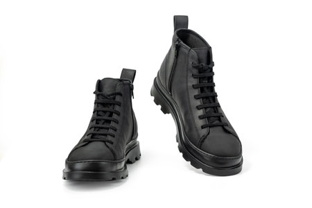 Men's leather ankle boots. Isolated on a white background with clipping path includedの写真素材
