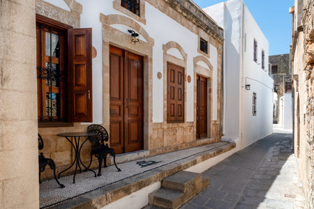 Beautiful medieval architecture of Lindos town in Rhodes, Greece.の写真素材