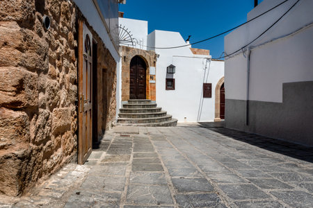 Beautiful medieval architecture of Lindos town in Rhodes, Greece.の写真素材