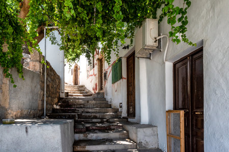 Beautiful medieval architecture of Lindos town in Rhodes, Greece.の写真素材