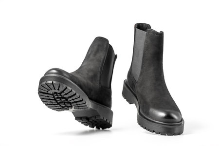 Female casual flat leather ankle boots. Isolated on a white background with clipping path includedの写真素材