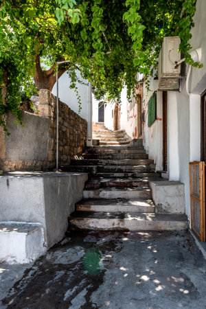 Beautiful medieval architecture of Lindos town in Rhodes, Greece.の写真素材