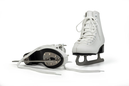 White Ice-skating Shoes or Figure ice skates isolated on white with Clipping path includedの写真素材