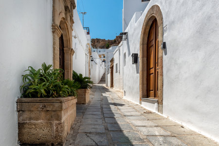 Beautiful medieval architecture of Lindos town in Rhodes, Greece.の写真素材