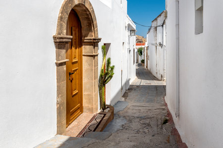 Beautiful medieval architecture of Lindos town in Rhodes, Greece.の写真素材
