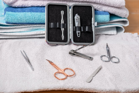Manicure Set. Leather manicure case with various manicure tools