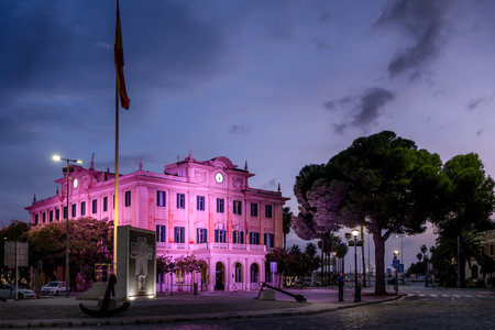 Malaga, Spain - November 15, 2024: Malaga Port Authority Building in Malaga, Andalusia, Spain. Historic port authority office building eclectic classicist style 1935 in Malaga at bのeditorial素材