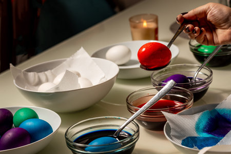 Coloring Easter Eggs. Preparation and dying Easter eggs