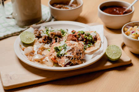 Authentic tacos prepared in mexican restaurant.の写真素材