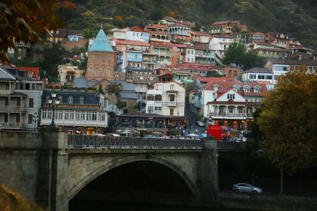 Tbilisi. Houses. Roof. Residental house. City. Clty life. Big city life Georgia. Building. Buildings. Cozy house. Bridgeのeditorial素材