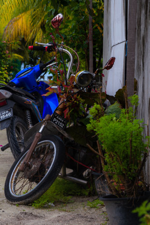Motorcycle parked on the street.の写真素材