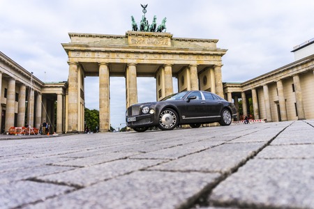 BERLIN - AUGUST 17, 2014: Bentley Mulsanne at the test drive event for automotive journalists. Bentley Mulsanne is powered by 6.75 liter V8 twin-turbo, which produces 512 hp of power.のeditorial素材
