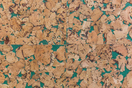 Closed up of brown cork wood board abstractpattern texture background with greenの写真素材