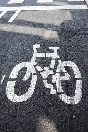 Bicycle way road markup on asphaltの写真素材