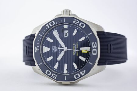 Chaux-de-Fonds, Switzerland, August 21 2019 - The close up of Tag Heuer Grand Carrera watch, a...