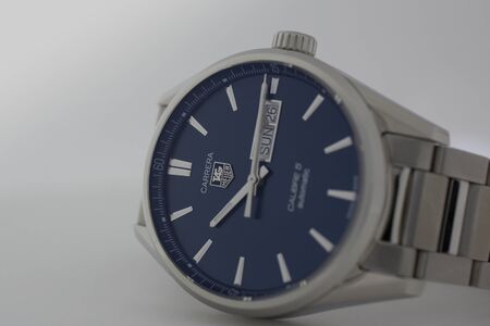 Chaux-de-Fonds, Switzerland, August 21 2019 - The close up of Tag Heuer Grand Carrera watch, a...