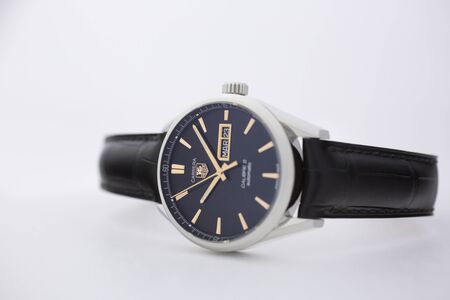 Chaux-de-Fonds, Switzerland, August 21 2019 - The close up of Tag Heuer Grand Carrera watch, a...