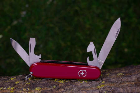 Ibach, Switzerland 02.02.2020 - Swiss Army knife Victorinox red opened