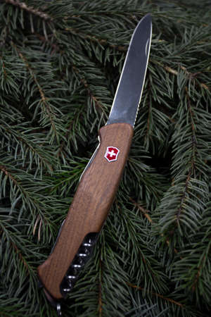 Ibach, Switzerland 02.02.2020 - wooden Swiss Army knife Victorinox