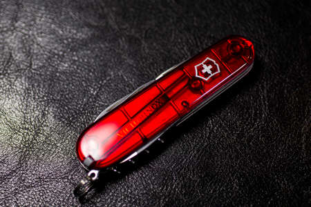 Ibach, Switzerland 02.02.2020 - red black Swiss Army knife Victorinox