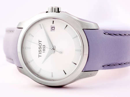 Le Locle, Switzerland 15.01.2020 - Tissot woman watch stainless steel case, white clock face dial,...