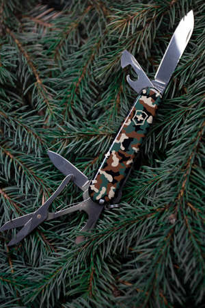 Ibach, Switzerland 02.02.2020 - Victorinox Swiss Army knife camouflage opened