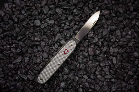 Ibach, Switzerland 02.02.2020 - Opened Swiss Army knife Victorinox multitoolのeditorial素材