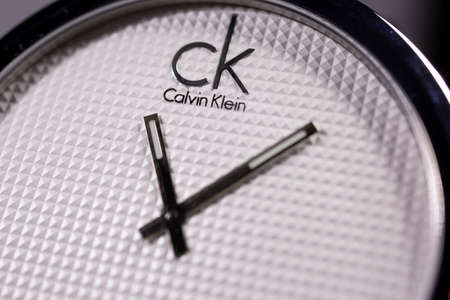 Biel, Switzerland 31.03.2020 - The closeup of CALVIN KLEIN woman watch stainless steel case swiss quartz watch swiss made manufacture macroのeditorial素材