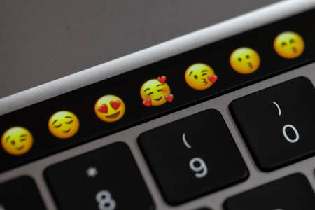 Cupertino, US, 22.04.2020: Apple 16-inch MacBook Pro Magic Keyboard Touch Barのeditorial素材