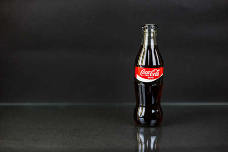 Atlanta, Georgia, USA April 1, 2020 red glass contour bottle of Coca Cola zeroのeditorial素材