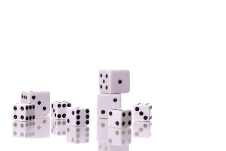 Dice set white game cubes isolated on white background. Board family games, fun activity, online...