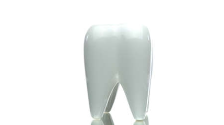 Large healthy looking ceramic 3D tooth model rotating isolated on white background. Oral care, personal hygiene, oral cavity, dental equipment, morning routine. Copy text space, dental poster conceptの写真素材