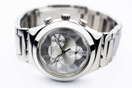 New York, NY, USA 07.10.2020 - Swatch classic design swiss made mechanical watch isolated on white...
