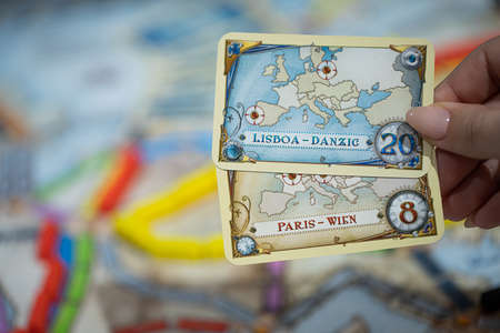 London, GB 11.02.2021 - Popular family railway-themed board game Ticket to Ride Europe edition....
