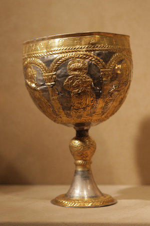 New York, USA, 1.09.2019 - exhibit Orthodox chalice from Metropolitan Museum of Art collection of ancient artのeditorial素材