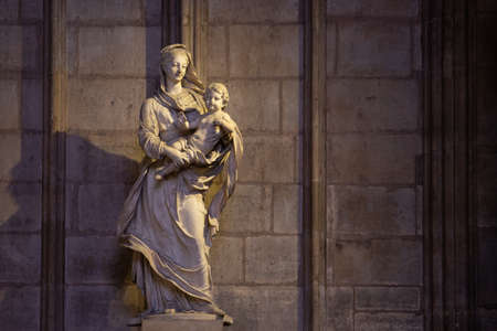 Paris, France, 1.11.2019 - Sculpture, detail of Gothic interior of Notre Dame de Paris Cathedral....