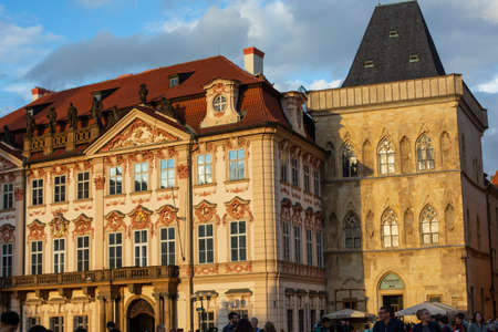 Prague, Czech Republic, 2.09.2020 - Architecture of ancient buildings on Old Town Square. Tours of Old Prague, travel concept, heritage of medieval Europe. most beautiful buildings in Pragueのeditorial素材