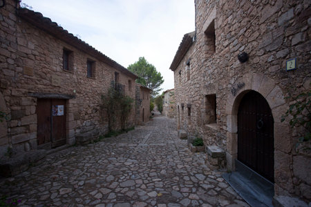 Siurana, Tarragona, Spain, May 1, 2020 - Narrow street in Siurana. picturesque medieval old town made of stone. most photogenic place. Catalan History of Middle Ages. UNESCO heritageのeditorial素材