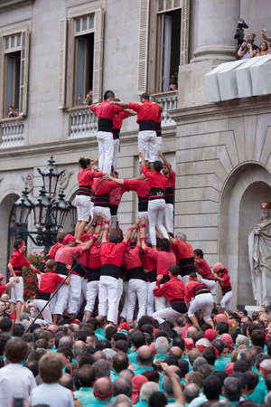 Barcelona, Spain, September 22 2019 - Castells performance during Fiesta de la Merce. symbol of unity and fearlessness of Catalan people. Celebrating End of Covid Quarantine conceptのeditorial素材