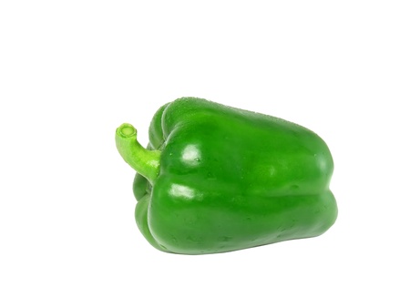 Single green sweet pepper. Isolated over whiteの写真素材